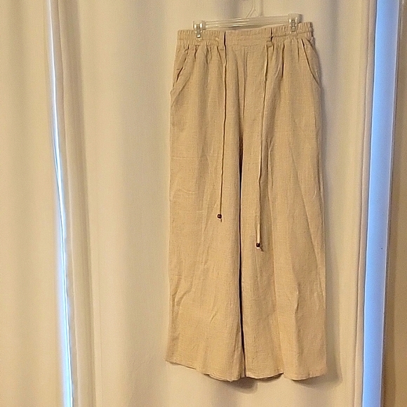 NWT Linen Wide Leg Oatmeal Size Large - Picture 1 of 2